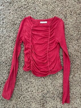 We The Free berry red ruched long sleeve top